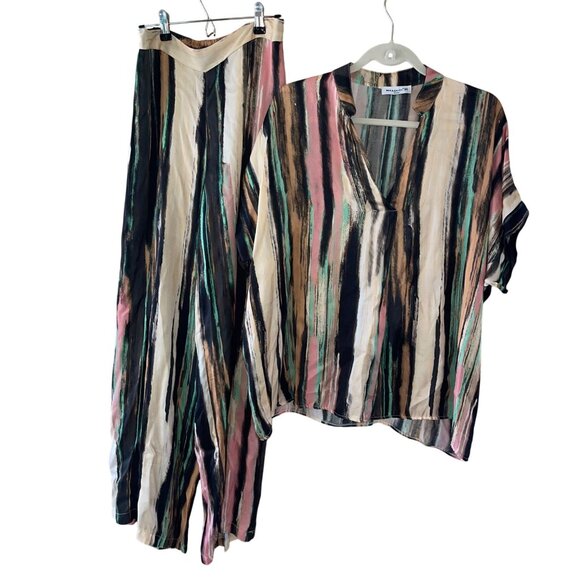 Max Enjoy Paris Womens Pant Set Size Medium Multicolor Wide Leg Casual - Picture 1 of 16